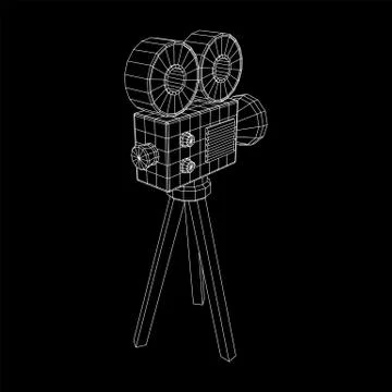 Polygonal camera projector. Movie time. Show film cinema festival concept. Illustrazione stock