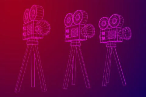 Polygonal camera projector. Movie time. Show film cinema festival concept. 库存插图