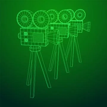 Polygonal camera projector. Movie time. Show film cinema festival concept. 库存插图
