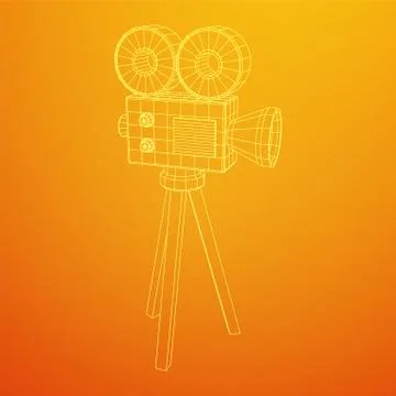 Polygonal camera projector. Movie time. Show film cinema festival concept. Illustrazione stock