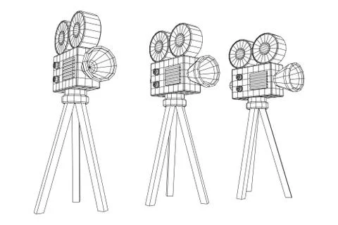 Polygonal camera projector. Movie time. Show film cinema festival concept. 스톡 일러스트