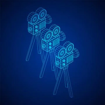 Polygonal camera projector. Movie time. Show film cinema festival concept. 스톡 일러스트