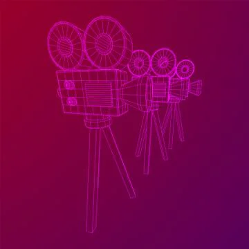 Polygonal camera projector. Movie time. Show film cinema festival concept. Stock Illustration