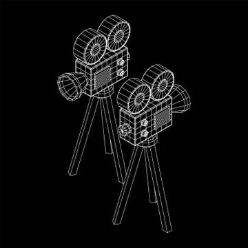 Polygonal camera projector. Movie time. Show film cinema festival concept. 库存插图