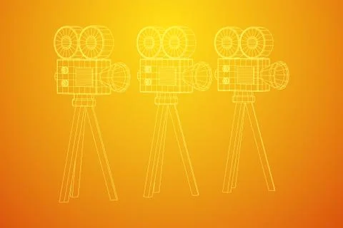 Polygonal camera projector. Movie time. Show film cinema festival concept. 库存插图