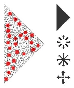 Polygonal Carcass Arrowhead Right Icon with Covid Nodes Illustrazione stock