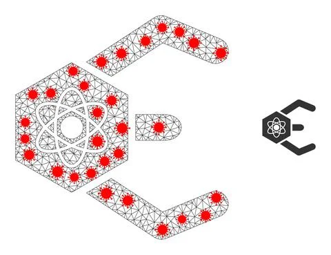 Polygonal Carcass Atomic Bot Icon with Virus Items Stock Illustration