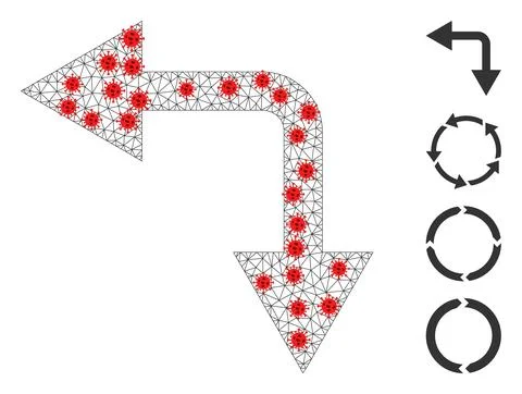 Polygonal Carcass Bifurcation Arrow Left Down Icon with Infectious Elements Illustrazione stock