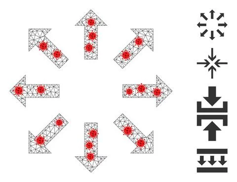 Polygonal Carcass Explode Arrows Pictogram with Covid Nodes Stock Illustration