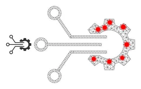 Polygonal Carcass Gear Sensor Icon with Virus Nodes Stock Illustration