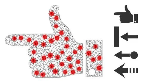 Polygonal Carcass Hand Pointer Left Icon with Coronavirus Elements Stock Illustration