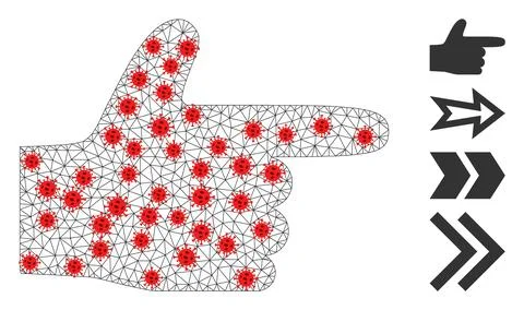 Polygonal Carcass Hand Pointer Right Icon with Covid Items 스톡 일러스트