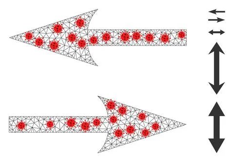 Polygonal Carcass Horizontal Exchange Arrows Icon with Virus Nodes Stock Illustration