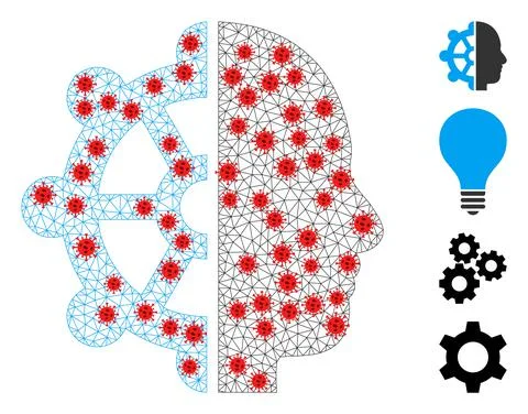 Polygonal Carcass Intellect Icon with Infectious Nodes Illustrazione stock
