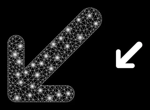 Polygonal Carcass Mesh Arrow Down Left with Glare Spots Stock Illustration