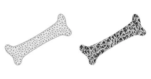 Polygonal Carcass Mesh Bone and Mosaic Icon 스톡 일러스트