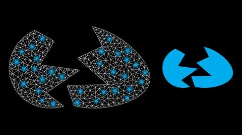 Polygonal Carcass Mesh Broken Egg Shell with Glare Spots Stock Illustration