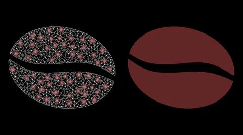 Polygonal Carcass Mesh Coffee Bean with Magic Stock Illustration