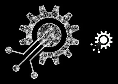 Polygonal Carcass Mesh Cog Interface with Lightspots Illustrazione stock