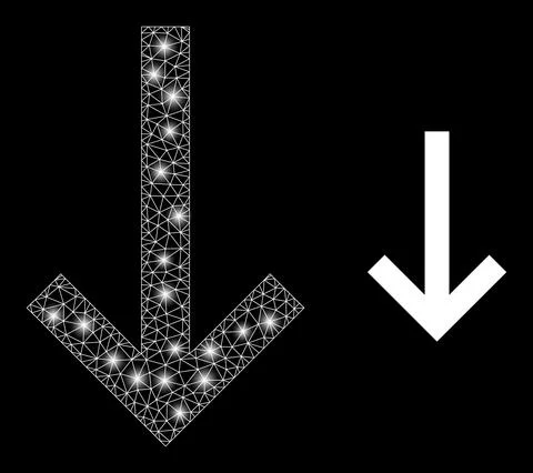 Polygonal Carcass Mesh Down Arrow with Glare Spots Stock Illustration