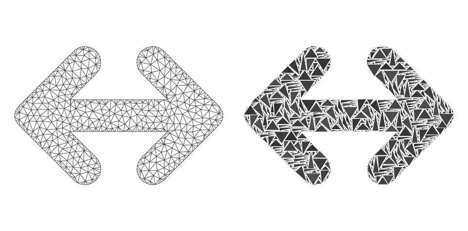 Polygonal Carcass Mesh Exchange Arrows Horizontally and Mosaic Icon Stock Illustration