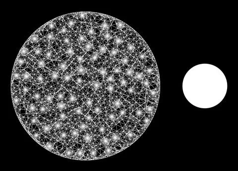 Polygonal Carcass Mesh Filled Circle with Glare Spots 스톡 일러스트