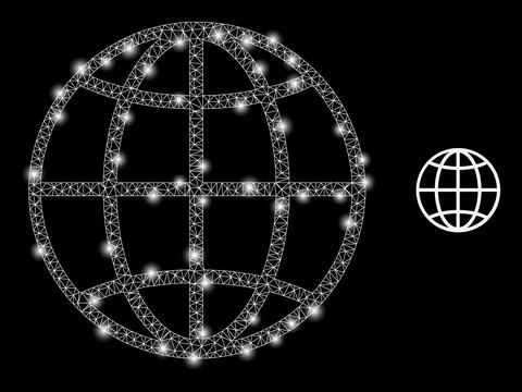 Polygonal Carcass Mesh Globe with Glare Spots Stock Illustration