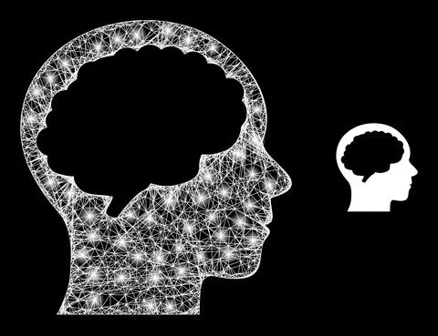 Polygonal Carcass Mesh Head Brain with Lightspots Stock Illustration