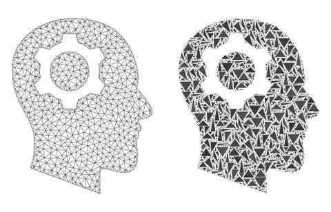 Polygonal Carcass Mesh Head Gear and Mosaic Icon Stockillustratie