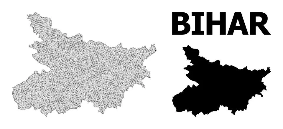 Polygonal Carcass Mesh High Resolution Vector Map of Bihar State Abstractions Stock Illustration