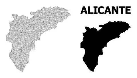 Polygonal Carcass Mesh High Resolution Vector Map of Alicante Province Stock Illustration