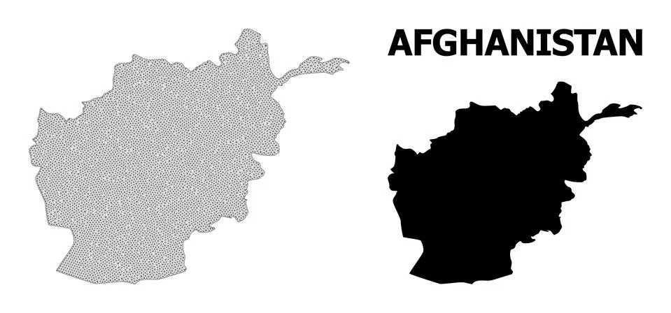 Polygonal Carcass Mesh High Resolution Vector Map of Afghanistan Abstractions Stock Illustration