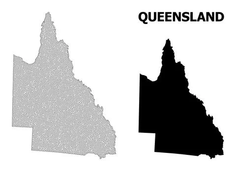 Polygonal Carcass Mesh High Resolution Vector Map of Australian Queensland Illustrazione stock