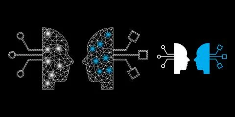 Polygonal Carcass Mesh Human Network Interface with Glare Spots 스톡 일러스트
