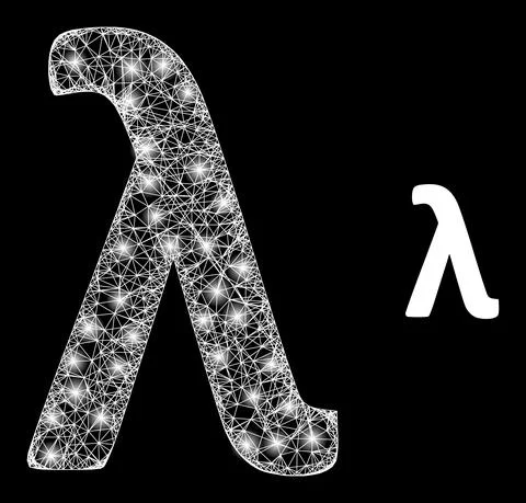 Polygonal Carcass Mesh Lambda Greek Lowercase Symbol with Magic Stock Illustration