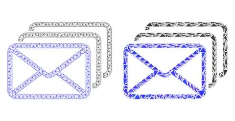 Polygonal Carcass Mesh Mail Queue and Mosaic Icon Stock Illustration