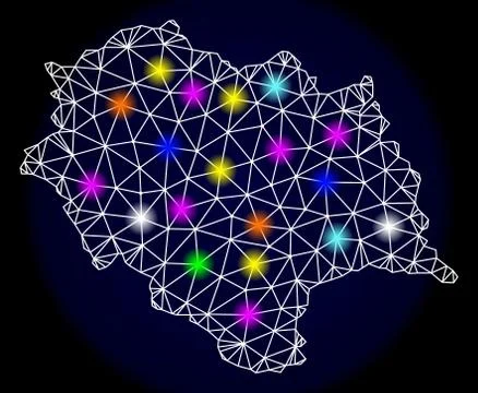 Polygonal Carcass Mesh Map of Himachal Pradesh State with Colorful Light Spots Illustrazione stock