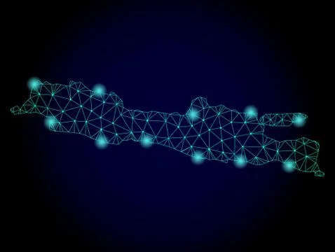 Polygonal Carcass Mesh Map of Java Island with Light Spots Illustrazione stock