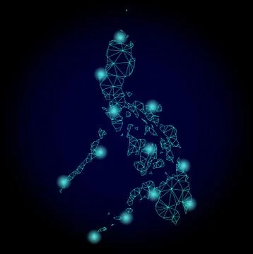Polygonal Carcass Mesh Map of Philippines with Light Spots Stock Illustration