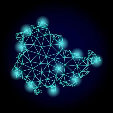Polygonal Carcass Mesh Map of Thuringia State with Light Spots イラスト素材