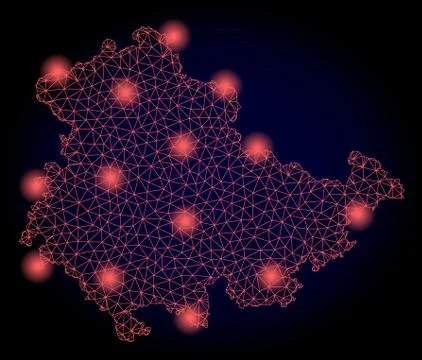 Polygonal Carcass Mesh Map of Thuringia State with Red Light Spots イラスト素材