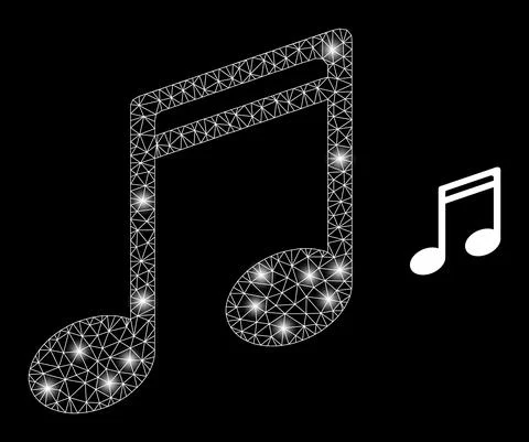 Polygonal Carcass Mesh Music Notes with Lightspots Illustrazione stock