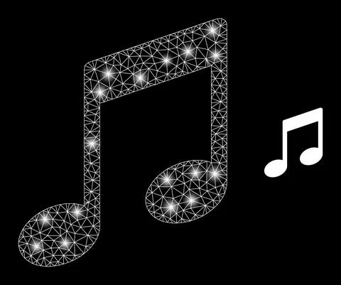 Polygonal Carcass Mesh Musical Notes with Light Spots Stock Illustration