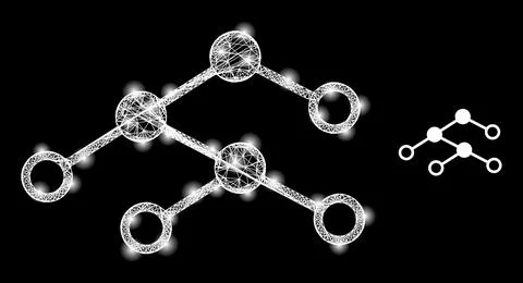 Polygonal Carcass Mesh Nodes Structure with Glare Spots Illustrazione stock
