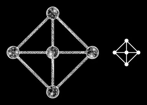 Polygonal Carcass Mesh Rhombus Grid Nodes with Lightspots Stock Illustration