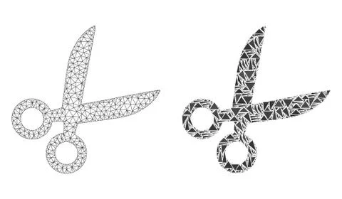 Polygonal Carcass Mesh Scissors and Mosaic Icon Stock Illustration