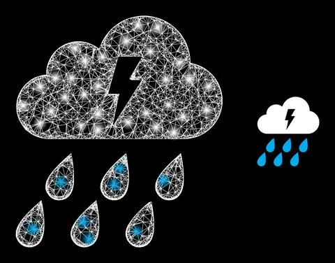 Polygonal Carcass Mesh Thunder Cloud with Magic Stock Illustration