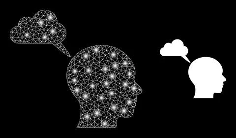 Polygonal Carcass Mesh User Mental Cloud with Magic Stock Illustration