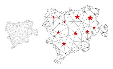 Polygonal Carcass Mesh Vector Albacete Province Map with Stars Stock Illustration