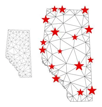 Polygonal Carcass Mesh Vector Alberta Province Map with Stars Stock Illustration